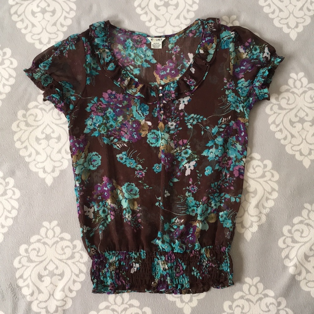 At Last - Thin Brown Floral Top